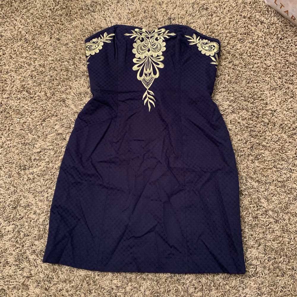 Lilly Pulitzer navy and gold convertible dress - Picture 5 of 7